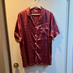 Elegant Women’s Satin Burgundy Pajamas